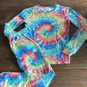 P.J. Salvage Originals Tie Dye Rainbow / Stars Pajama Set. Girls Large.  EUC